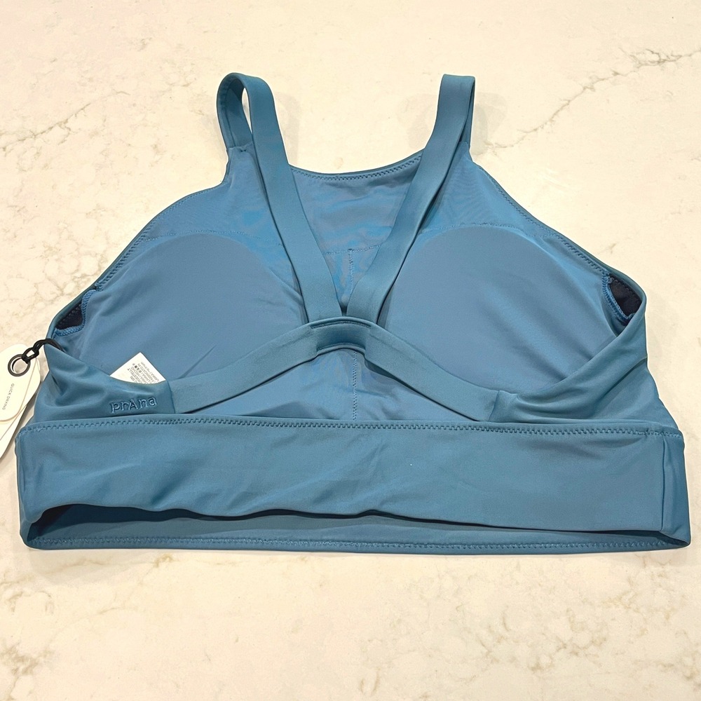Prana NEW Bikini Set High Neck Top High Rise Bottom Womens M‎ Blue Tan Athletic - Picture 5 of 13